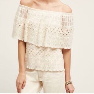 Anthropologie Harlyn Lace Off the Shoulder top, cream, sz M